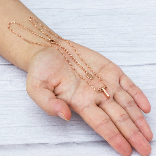 Rose Gold Plated Initial Necklace Letter T Created with Zircondia® Crystals - Philip Jones Jewellery