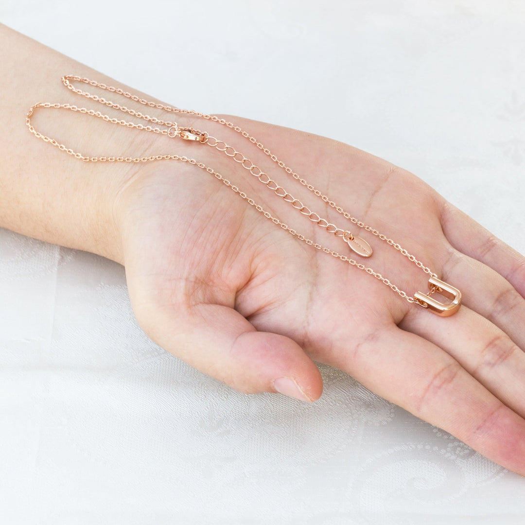 Rose Gold Plated Initial Necklace Letter U Created with Zircondia® Crystals - Philip Jones Jewellery