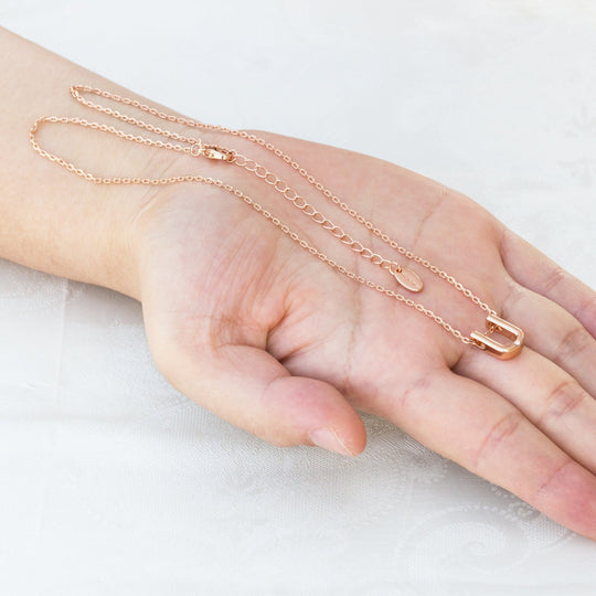 Rose Gold Plated Initial Necklace Letter U Created with Zircondia® Crystals - Philip Jones Jewellery