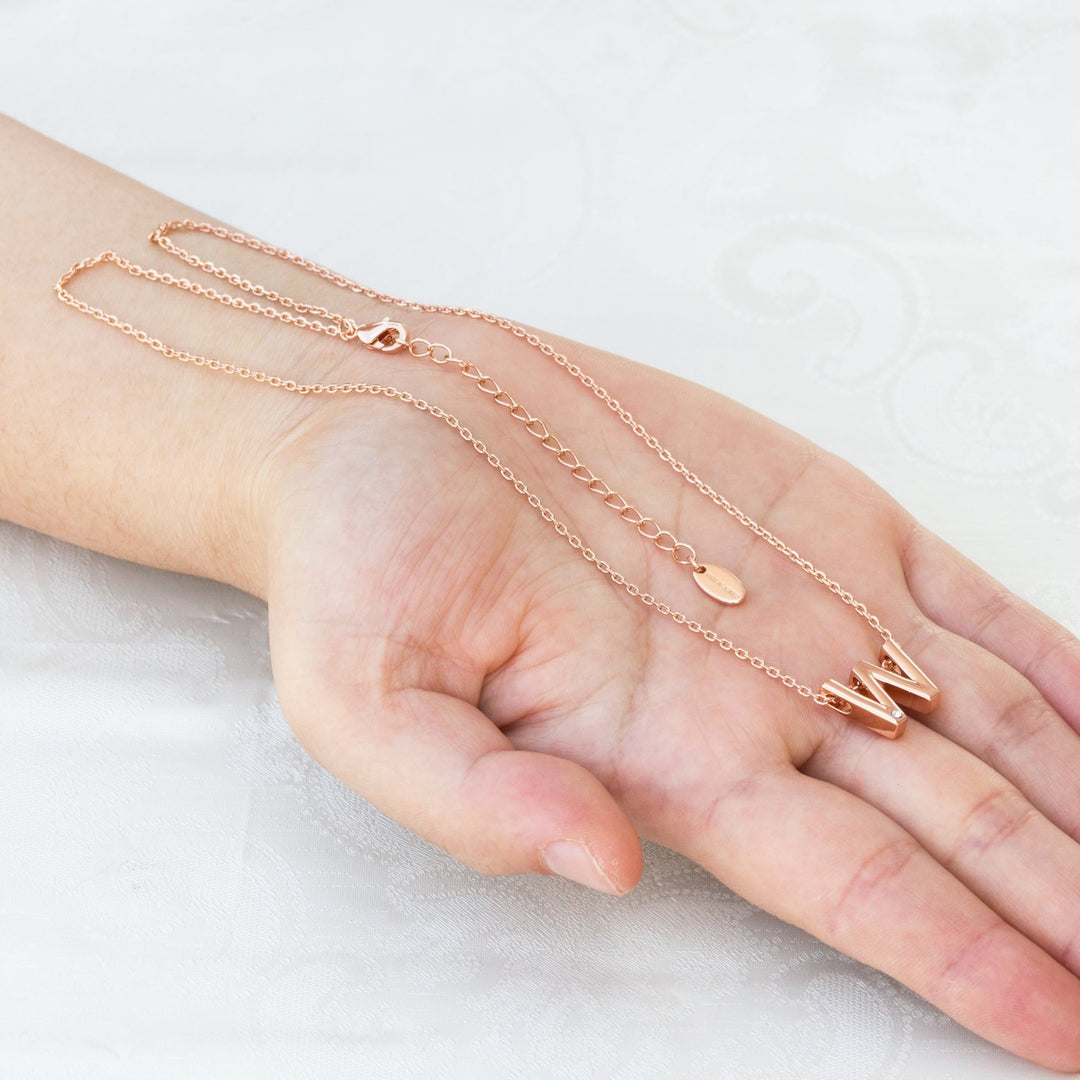Rose Gold Plated Initial Necklace Letter W Created with Zircondia® Crystals - Philip Jones Jewellery