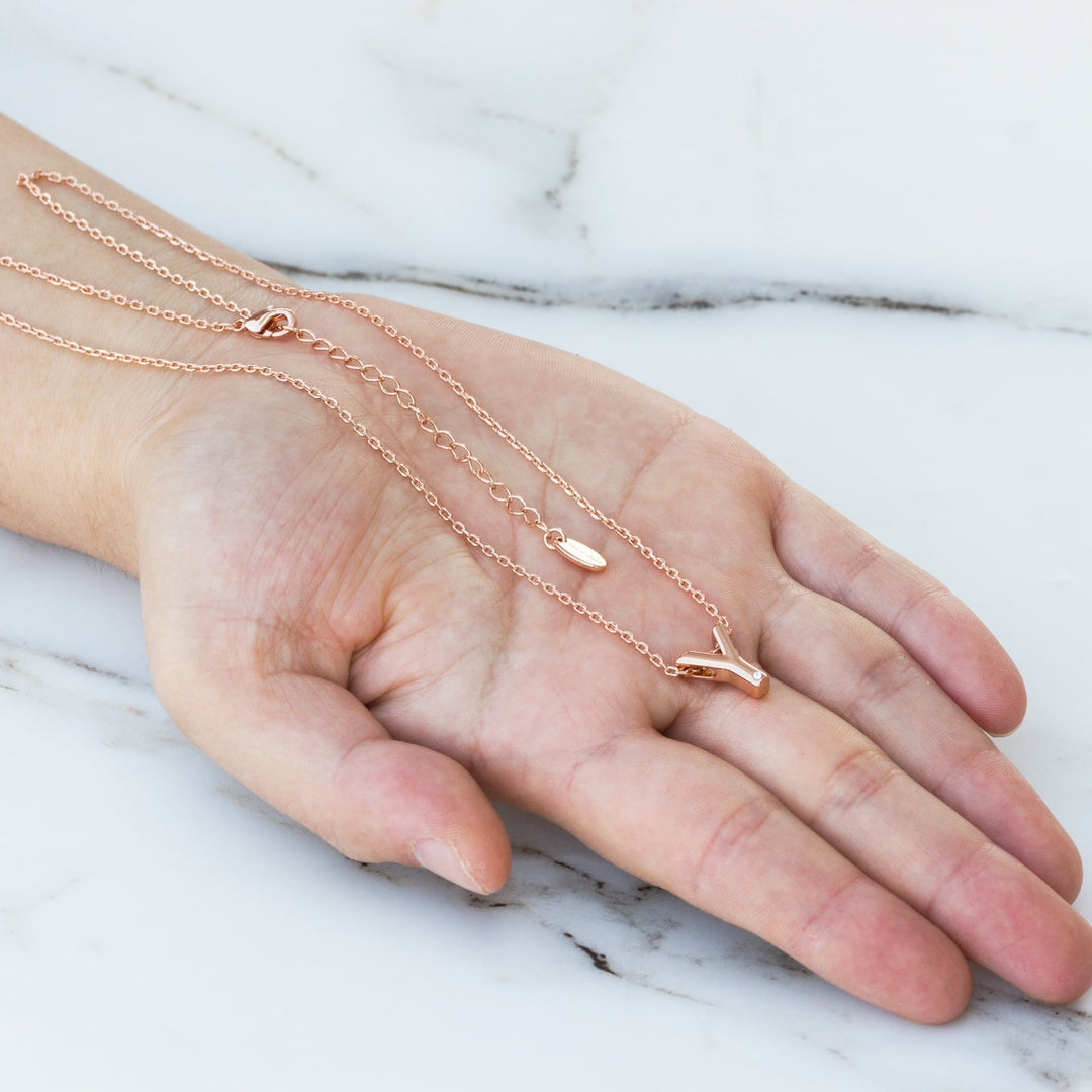 Rose Gold Plated Initial Necklace Letter Y Created with Zircondia® Crystals - Philip Jones Jewellery