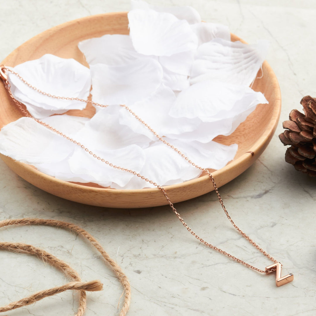 Rose Gold Plated Initial Necklace Letter Z Created with Zircondia® Crystals - Philip Jones Jewellery