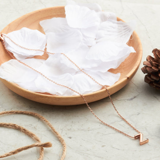 Rose Gold Plated Initial Necklace Letter Z Created with Zircondia® Crystals - Philip Jones Jewellery
