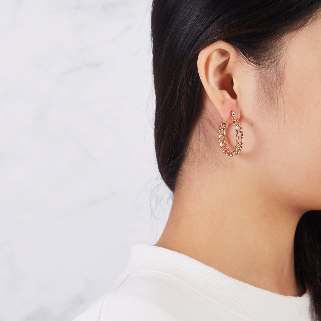 Rose Gold Plated Link Hoop Earrings - Philip Jones Jewellery