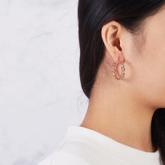 Rose Gold Plated Link Hoop Earrings - Philip Jones Jewellery