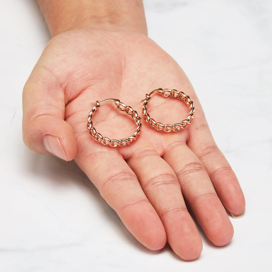 Rose Gold Plated Link Hoop Earrings - Philip Jones Jewellery