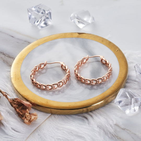 Rose Gold Plated Link Hoop Earrings - Philip Jones Jewellery