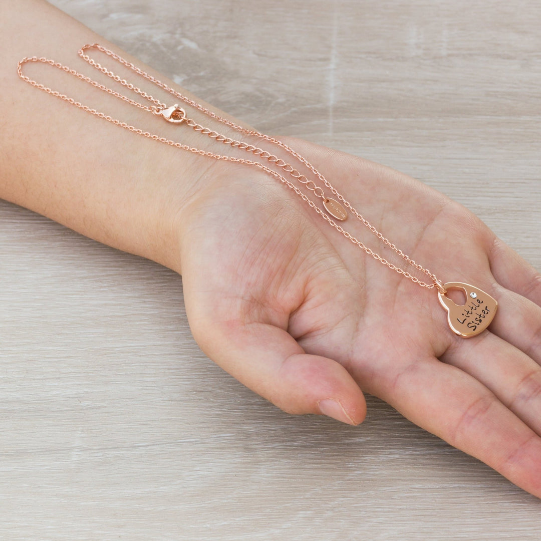 Rose Gold Plated Little Sister Heart Necklace Created with Zircondia® Crystals - Philip Jones Jewellery