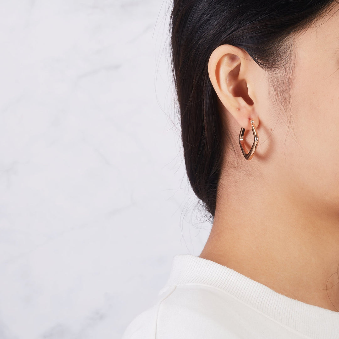 Rose Gold Plated Medium Chunky Hoop Earrings - Philip Jones Jewellery