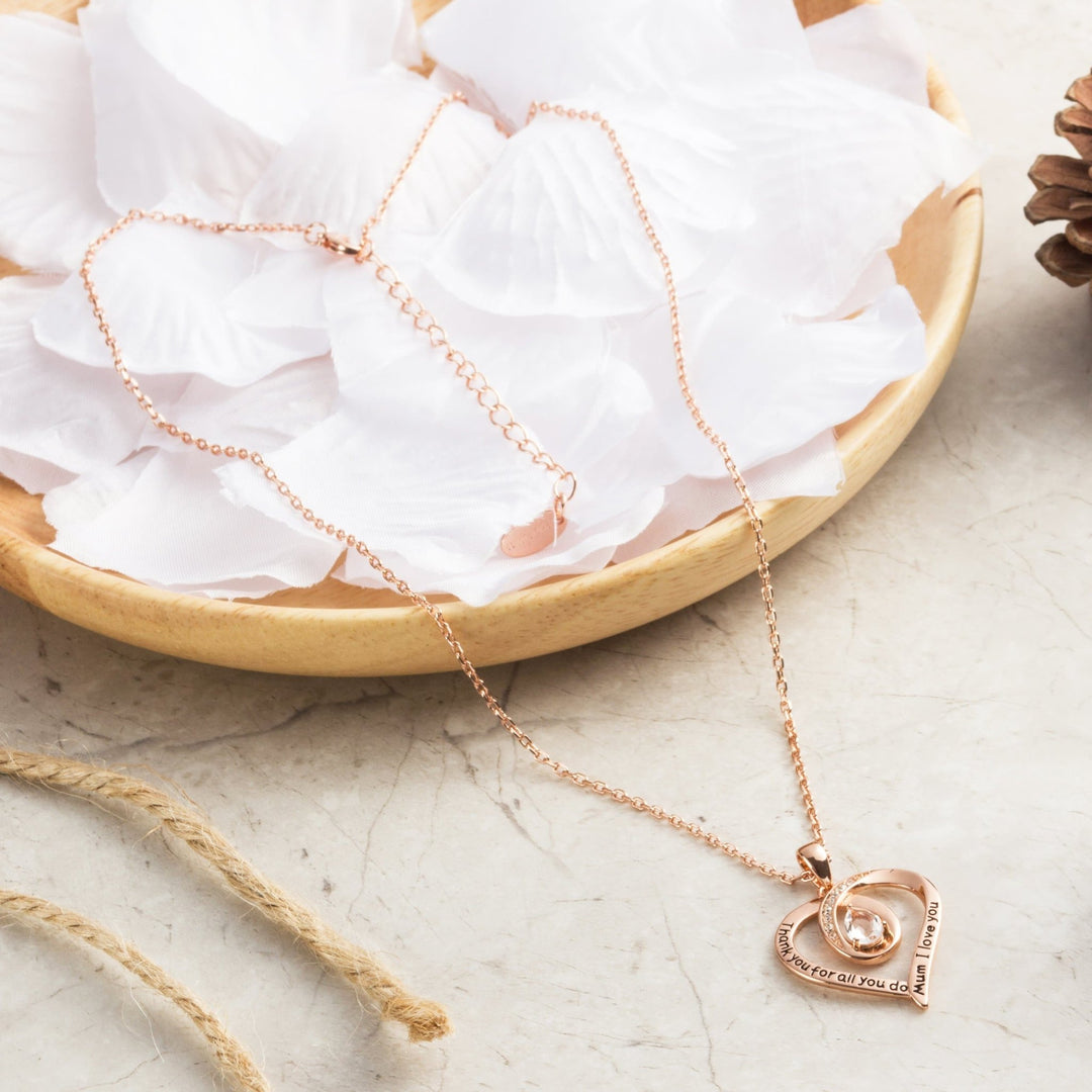 Rose Gold Plated Mum I Love You Quote Necklace Created with Zircondia® Crystals - Philip Jones Jewellery