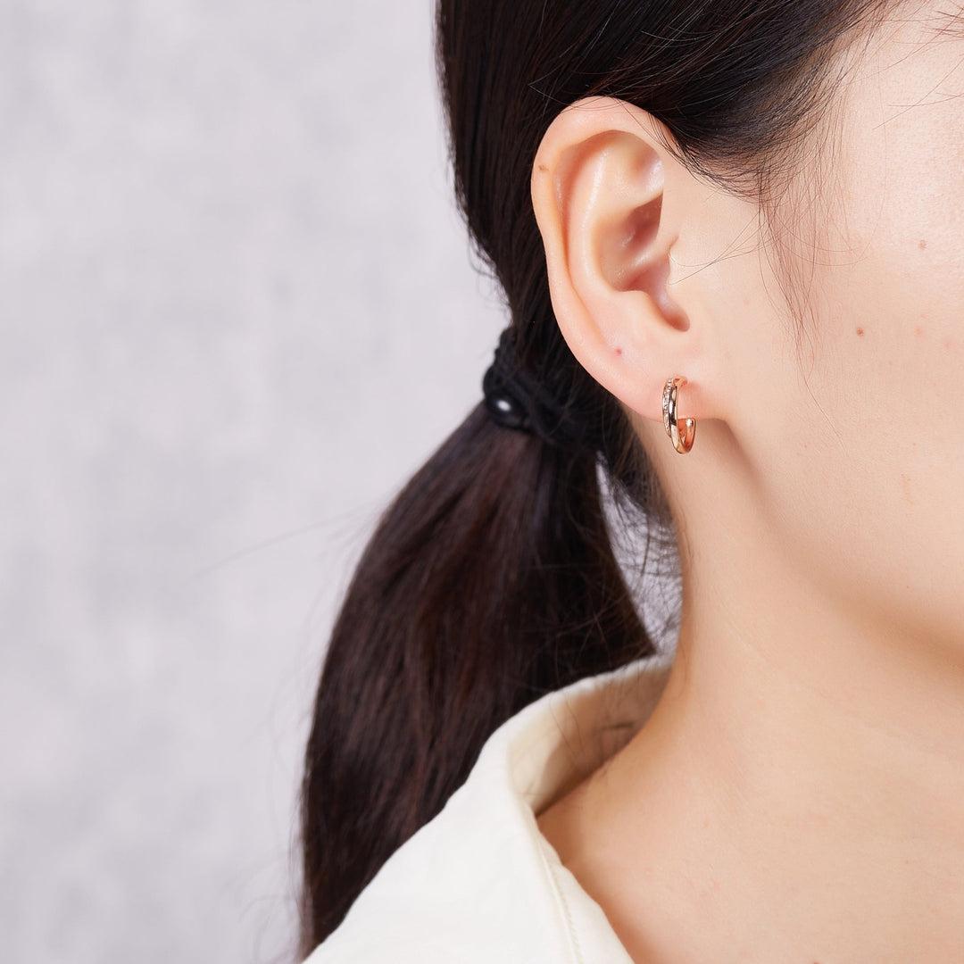 Rose Gold Plated Open Double Hoop Earrings Created With Zircondia® Crystals - Philip Jones Jewellery