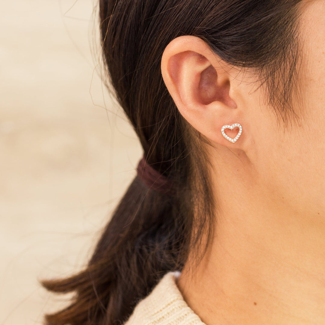 Rose Gold Plated Open Heart Earrings Created with Zircondia® Crystals - Philip Jones Jewellery