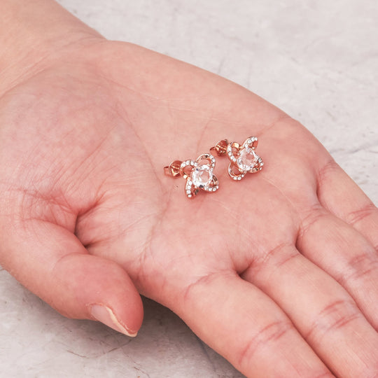 Rose Gold Plated Orbit Earrings Created with Zircondia® Crystals - Philip Jones Jewellery