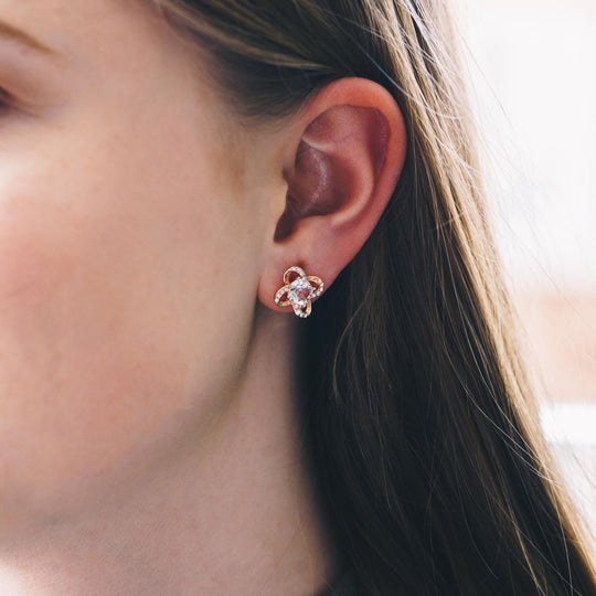 Rose Gold Plated Orbit Earrings Created with Zircondia® Crystals - Philip Jones Jewellery