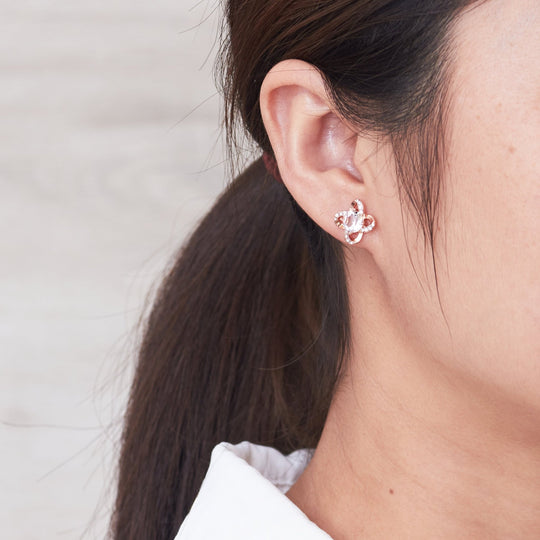 Rose Gold Plated Orbit Earrings Created with Zircondia® Crystals - Philip Jones Jewellery