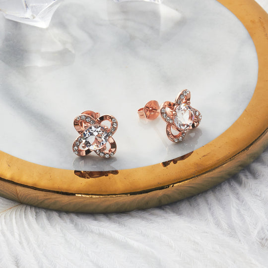 Rose Gold Plated Orbit Earrings Created with Zircondia® Crystals - Philip Jones Jewellery