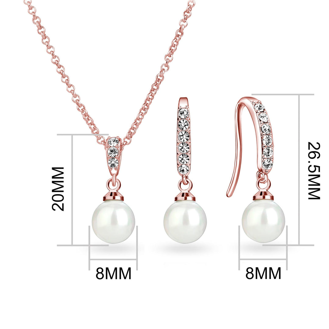 Rose Gold Plated Pearl Drop Set Created with Zircondia® Crystals - Philip Jones Jewellery
