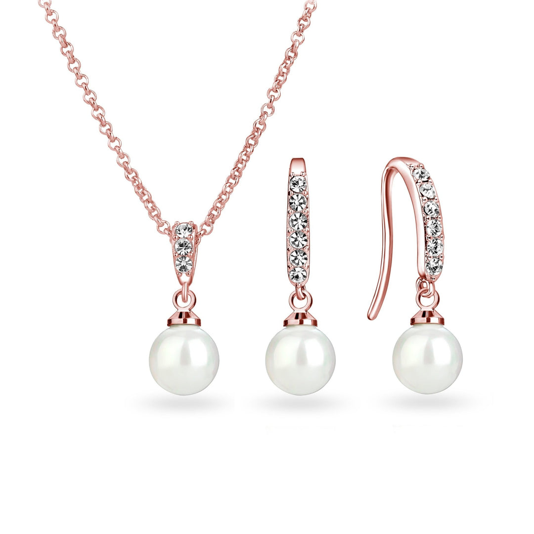 Rose Gold Plated Pearl Drop Set Created with Zircondia® Crystals - Philip Jones Jewellery