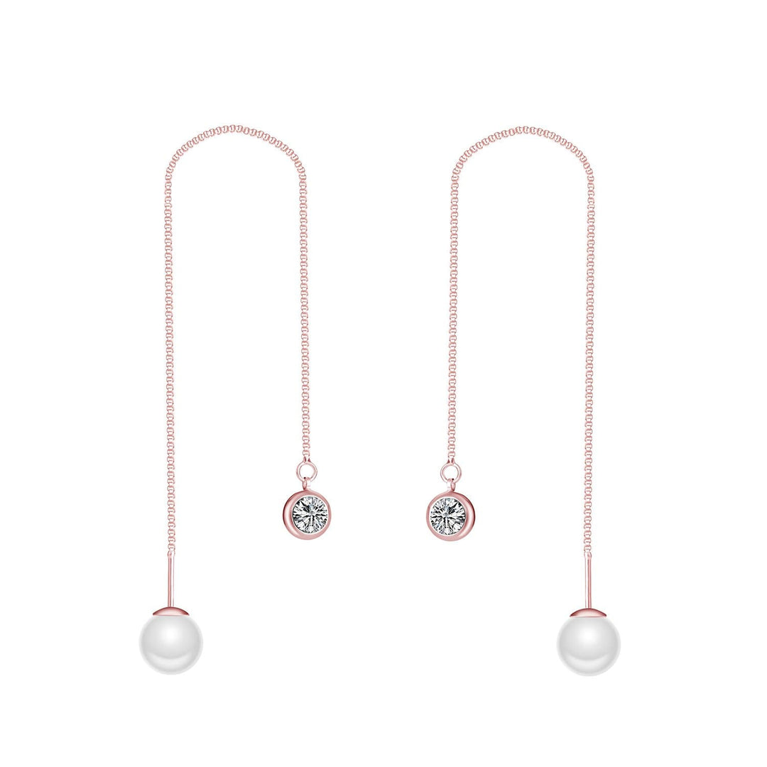 Rose Gold Plated Pearl Thread Earrings Created with Zircondia® Crystals - Philip Jones Jewellery