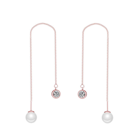 Rose Gold Plated Pearl Thread Earrings Created with Zircondia® Crystals - Philip Jones Jewellery