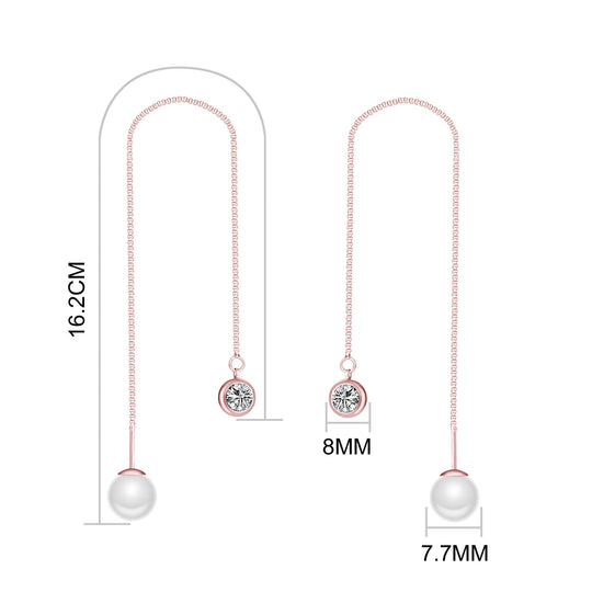 Rose Gold Plated Pearl Thread Earrings Created with Zircondia® Crystals - Philip Jones Jewellery
