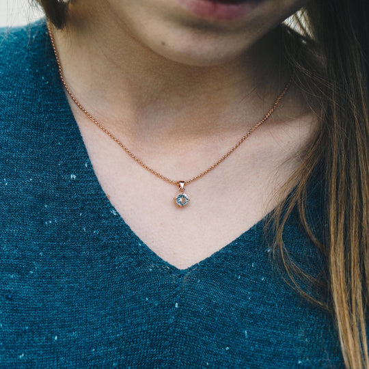 Rose Gold Plated Round Solitaire Set Created with Zircondia® Crystals - Philip Jones Jewellery