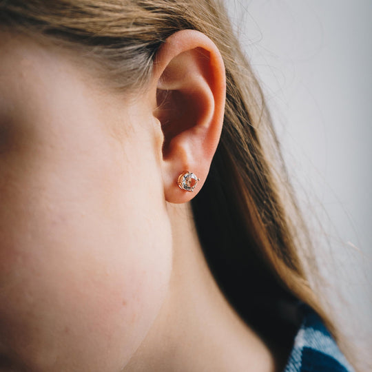 Rose Gold Plated Round Solitaire Set Created with Zircondia® Crystals - Philip Jones Jewellery