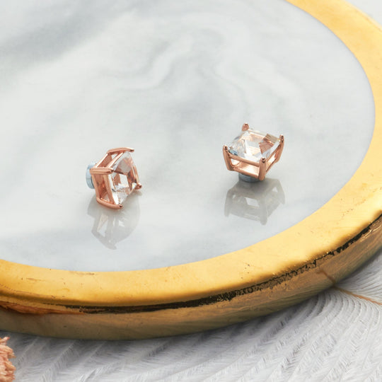 Rose Gold Plated Square Magnetic Clip On Stud Earrings Created with Zircondia® Crystals - Philip Jones Jewellery