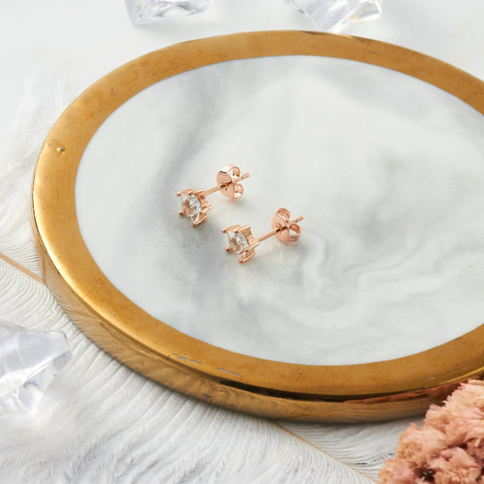 Rose Gold Plated Star Earrings Created with Zircondia® Crystals - Philip Jones Jewellery