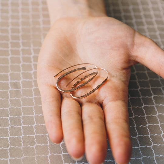 Rose Gold Plated Sterling Silver Hammered Hoop Earrings - Philip Jones Jewellery