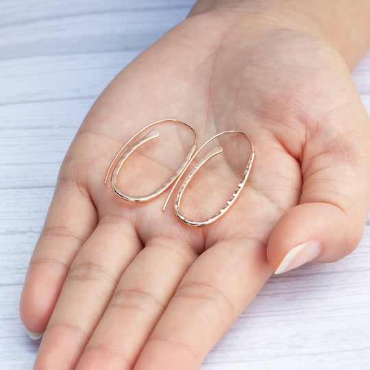 Rose Gold Plated Sterling Silver Hammered Hoop Earrings - Philip Jones Jewellery