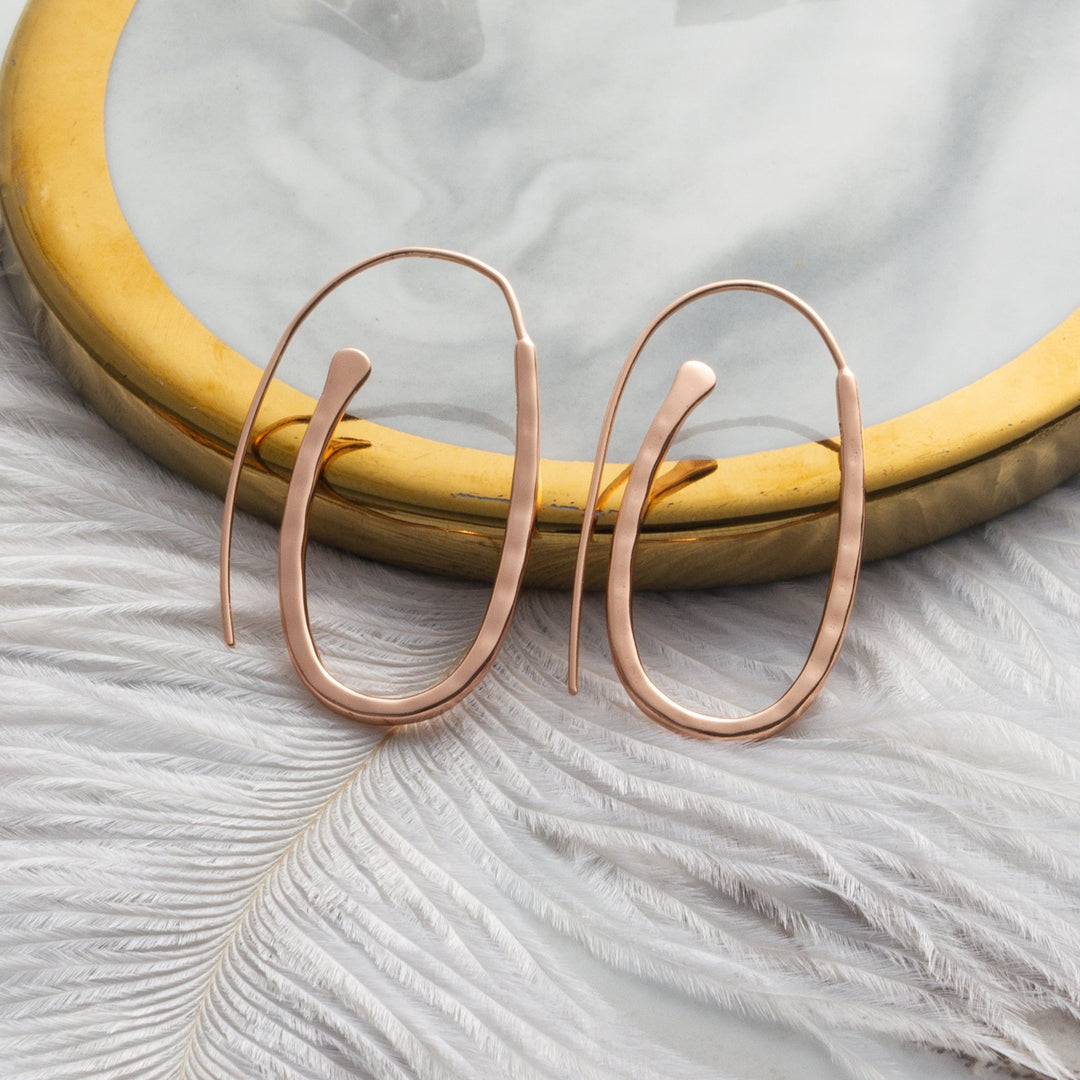Rose Gold Plated Sterling Silver Hammered Hoop Earrings - Philip Jones Jewellery
