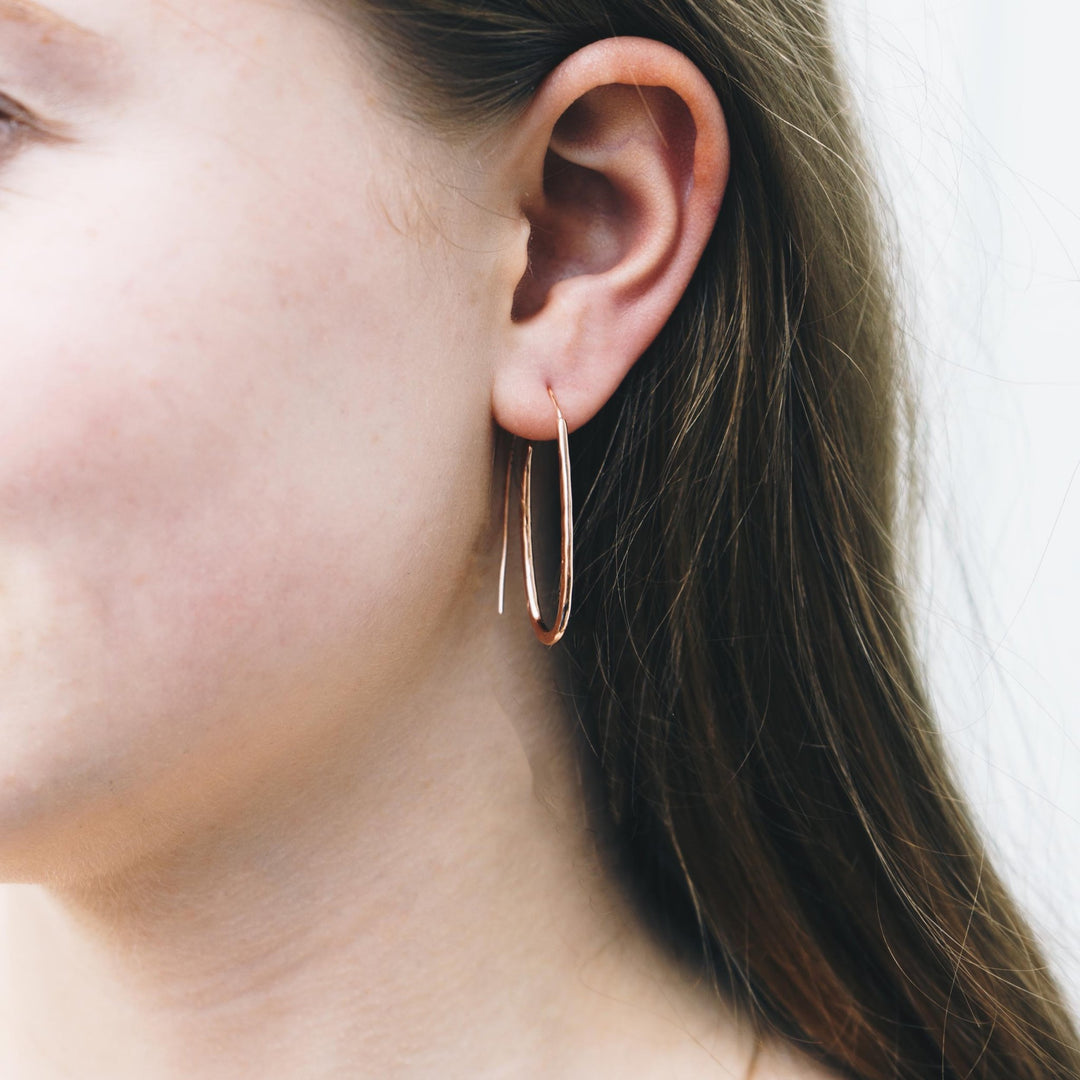 Rose Gold Plated Sterling Silver Hammered Hoop Earrings - Philip Jones Jewellery
