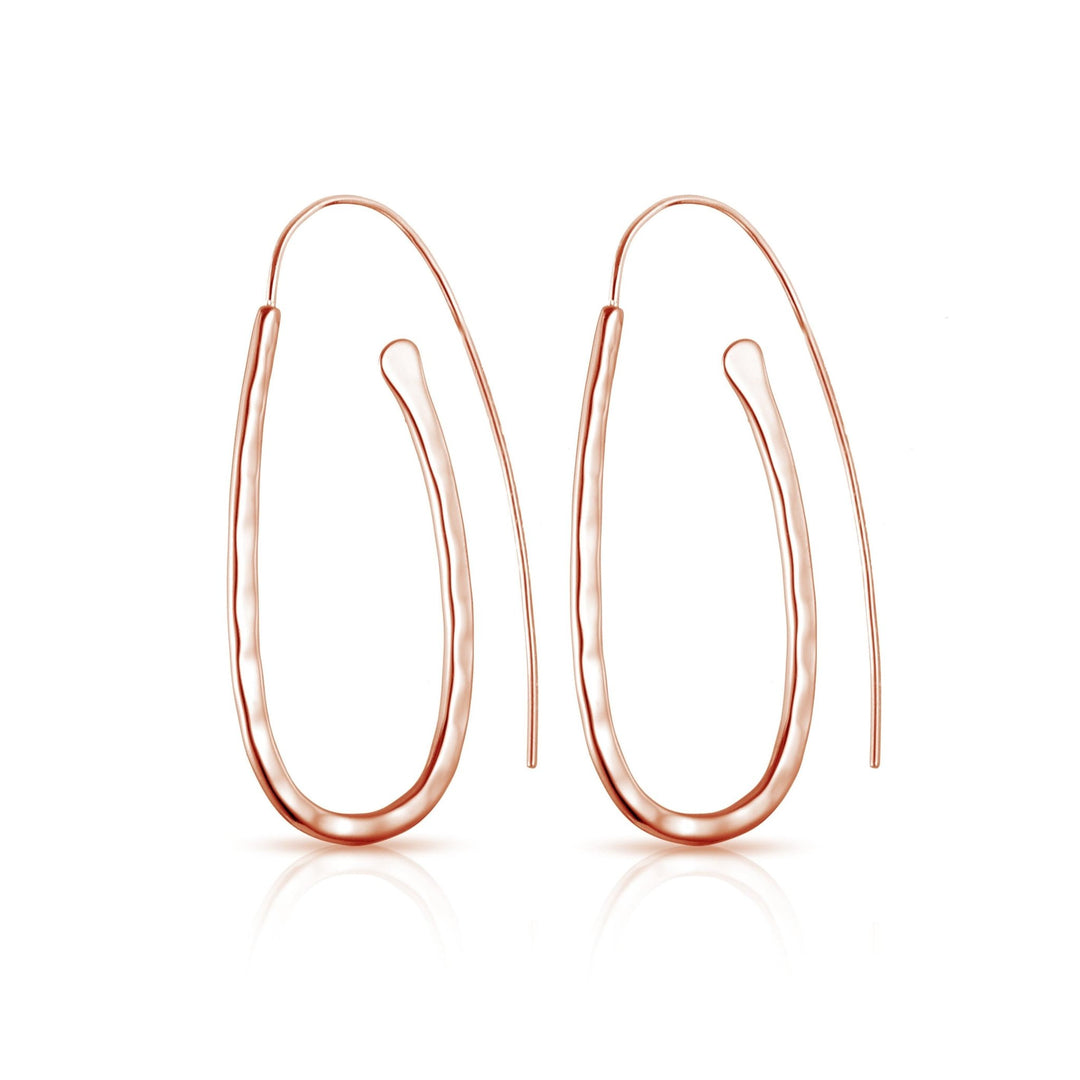 Rose Gold Plated Sterling Silver Hammered Hoop Earrings - Philip Jones Jewellery