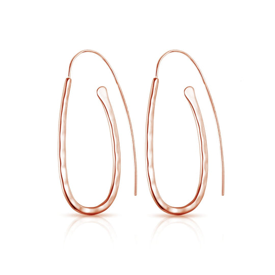 Rose Gold Plated Sterling Silver Hammered Hoop Earrings - Philip Jones Jewellery