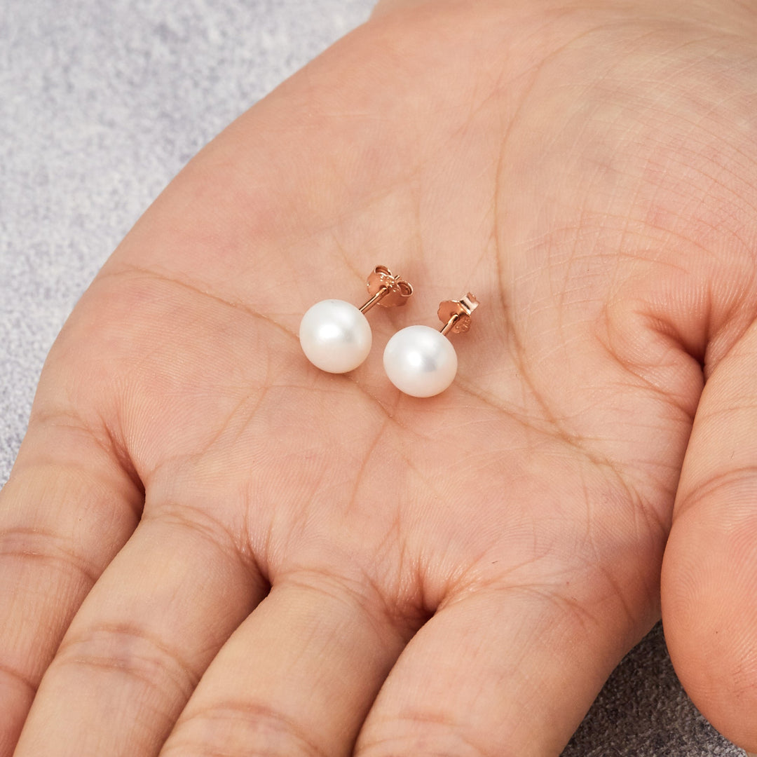 Rose Gold Plated Sterling Silver Pearl Earrings - Philip Jones Jewellery