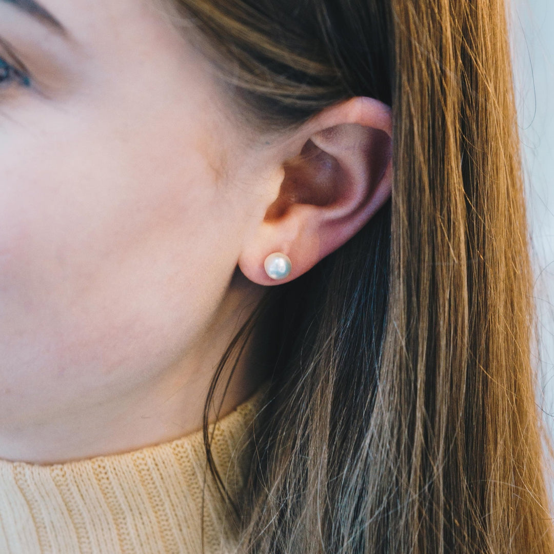 Rose Gold Plated Sterling Silver Pearl Earrings - Philip Jones Jewellery