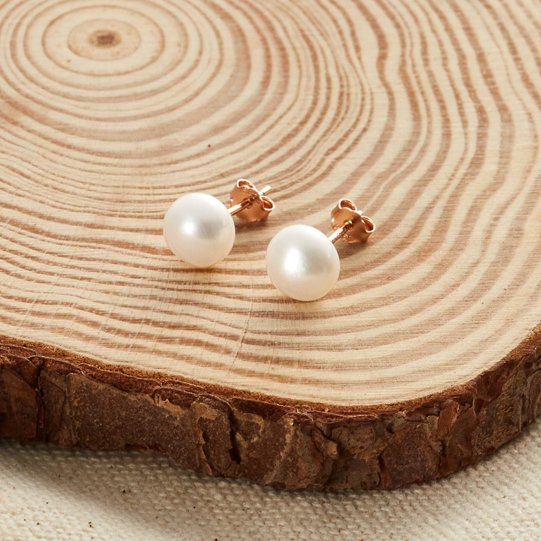 Rose Gold Plated Sterling Silver Pearl Earrings - Philip Jones Jewellery