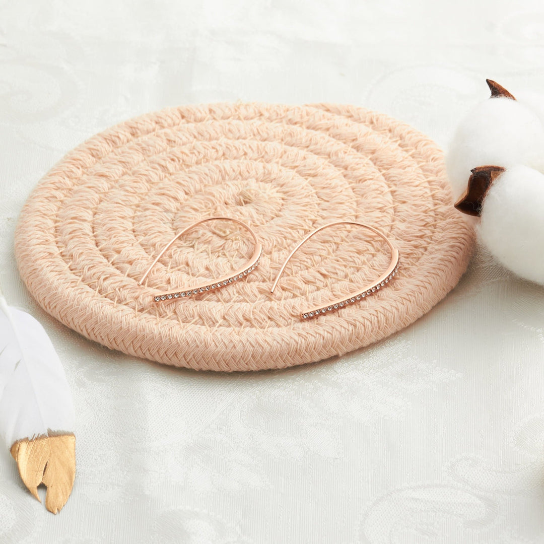 Rose Gold Plated Thread Earrings Created with Zircondia® Crystals - Philip Jones Jewellery