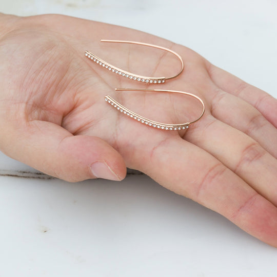 Rose Gold Plated Thread Earrings Created with Zircondia® Crystals - Philip Jones Jewellery