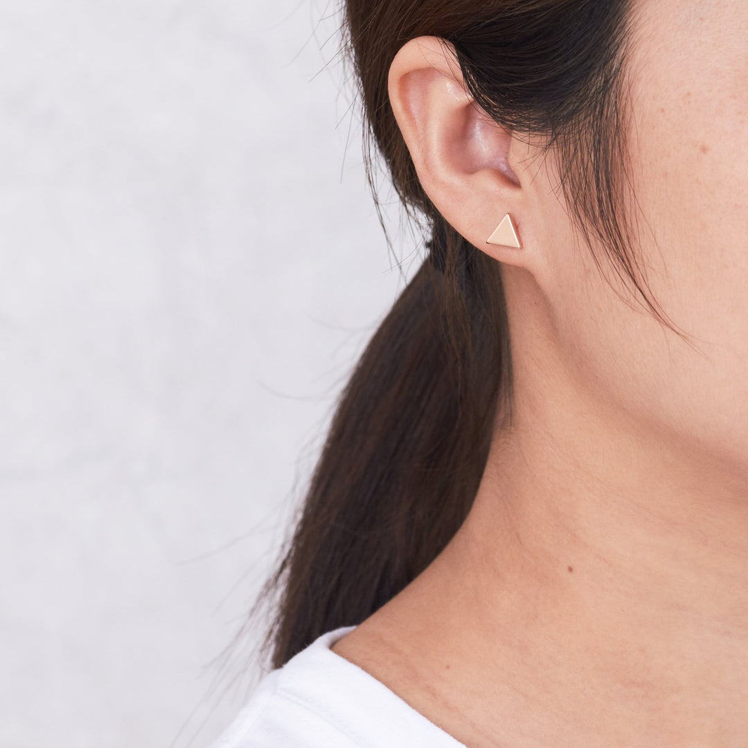 Rose Gold Plated Triangle Stud Earrings - Philip Jones Jewellery