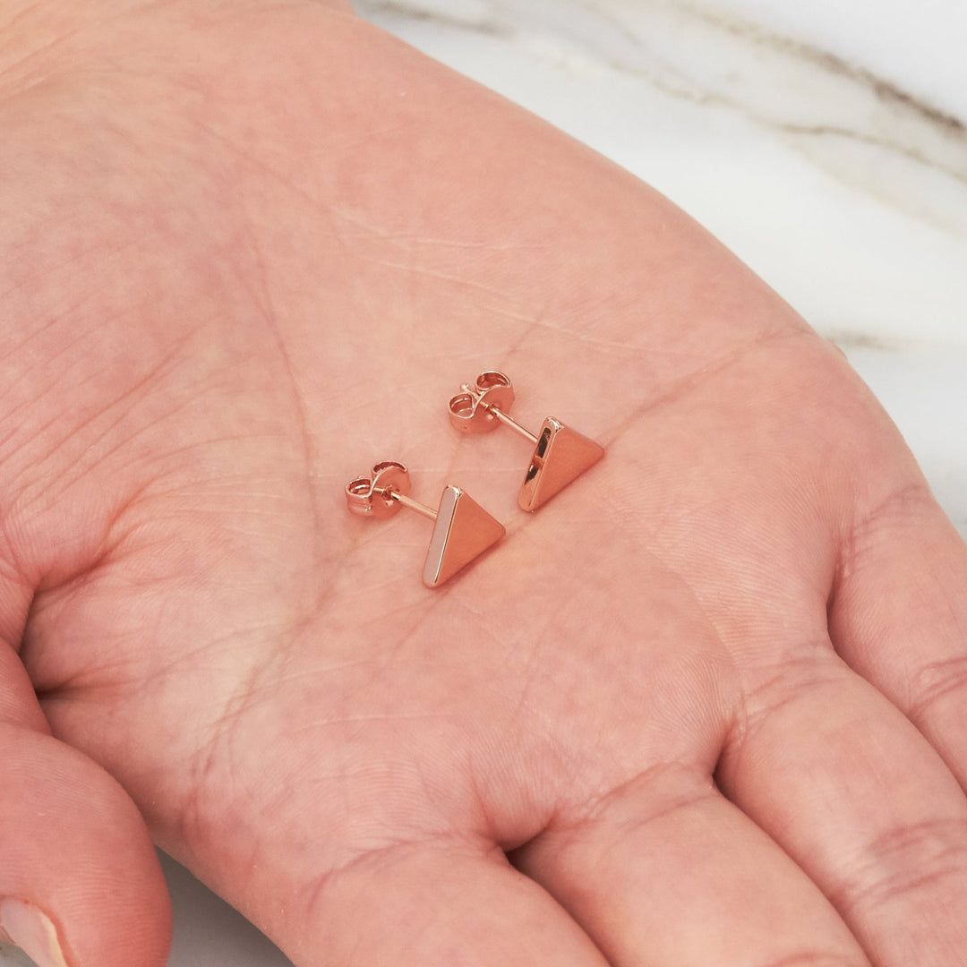 Rose Gold Plated Triangle Stud Earrings - Philip Jones Jewellery