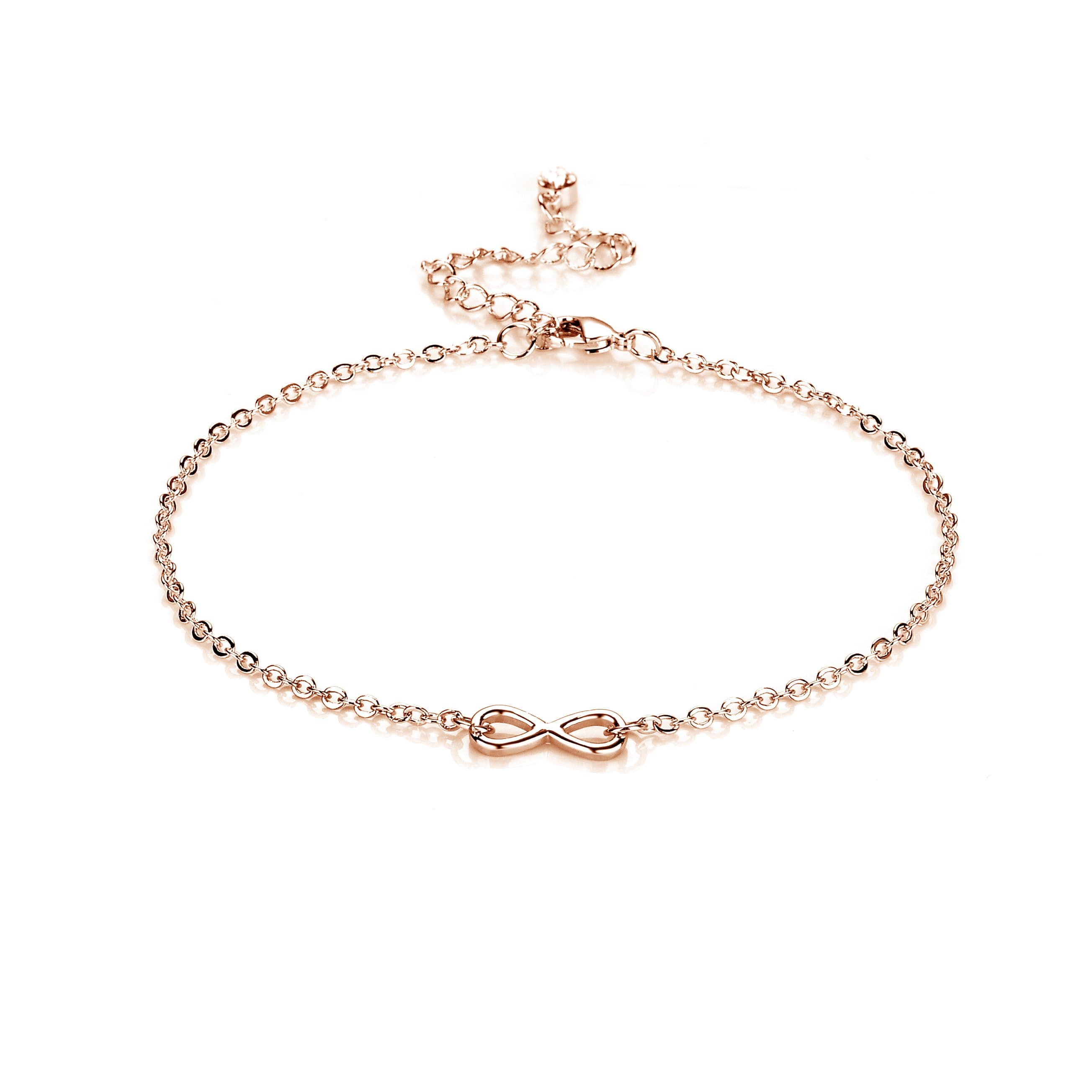 Rose Gold Plated Infinity Anklet Created with Zircondia® Crystals by Philip Jones Jewellery