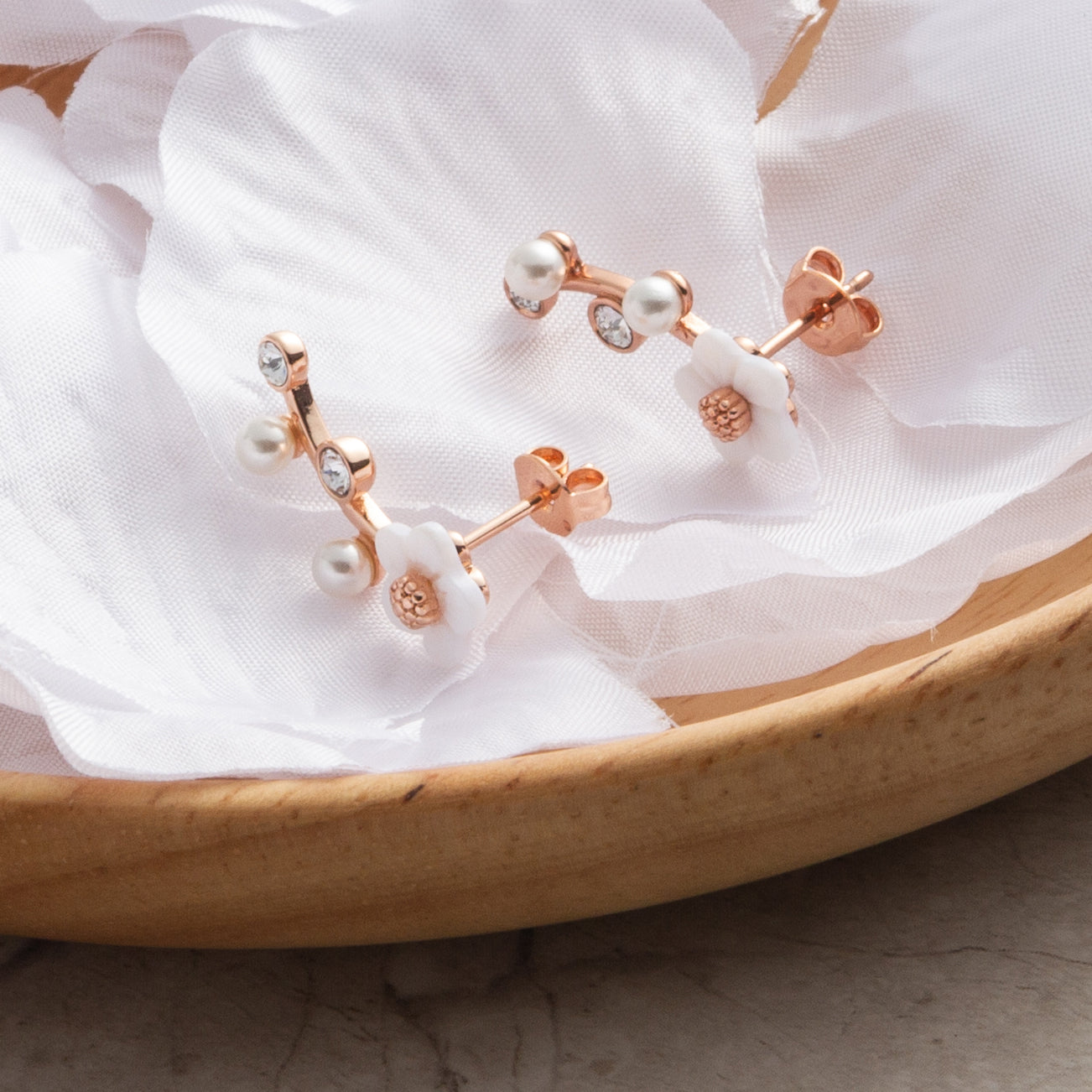 Rose Gold Plated Daisy Climber Earrings Created with Zircondia® Crystals