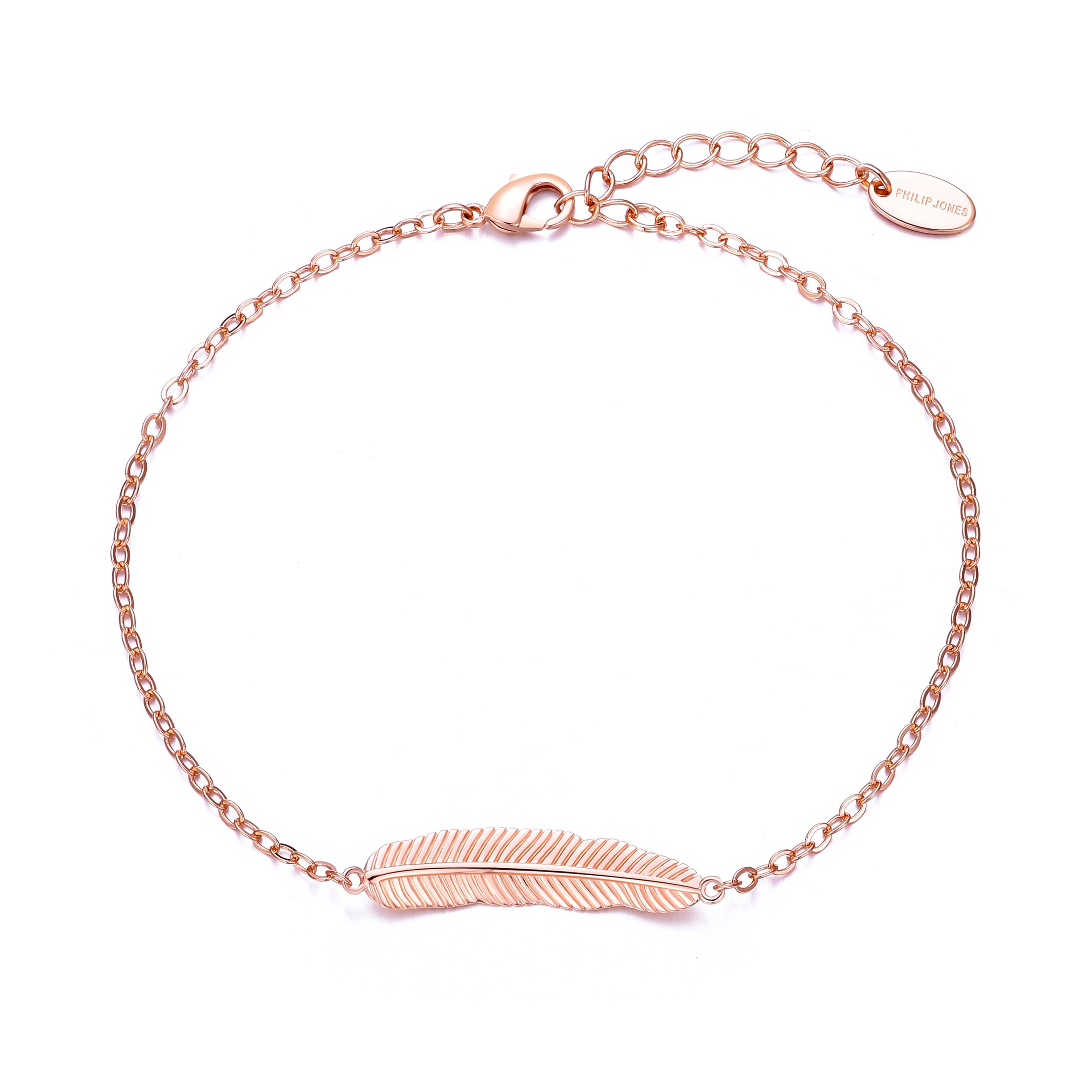 Rose Gold Plated Feather Anklet by Philip Jones Jewellery