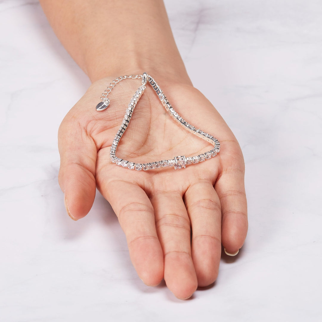 Round Solitaire Tennis Bracelet Created with Zircondia® Crystals - Philip Jones Jewellery