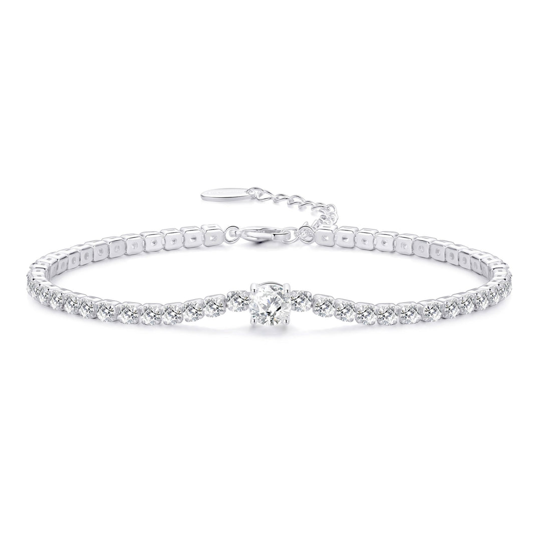 Round Solitaire Tennis Bracelet Created with Zircondia® Crystals - Philip Jones Jewellery