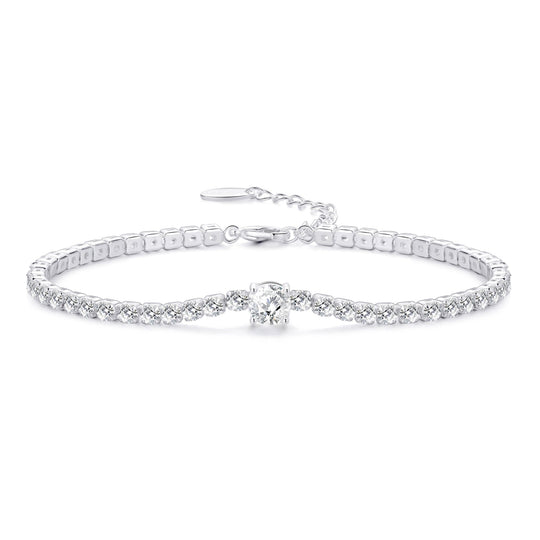 Round Solitaire Tennis Bracelet Created with Zircondia® Crystals - Philip Jones Jewellery