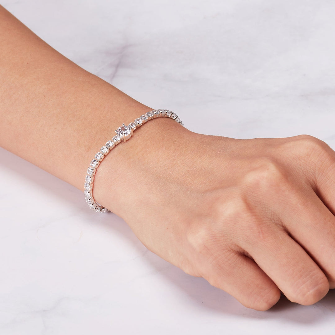 Round Solitaire Tennis Bracelet Created with Zircondia® Crystals - Philip Jones Jewellery