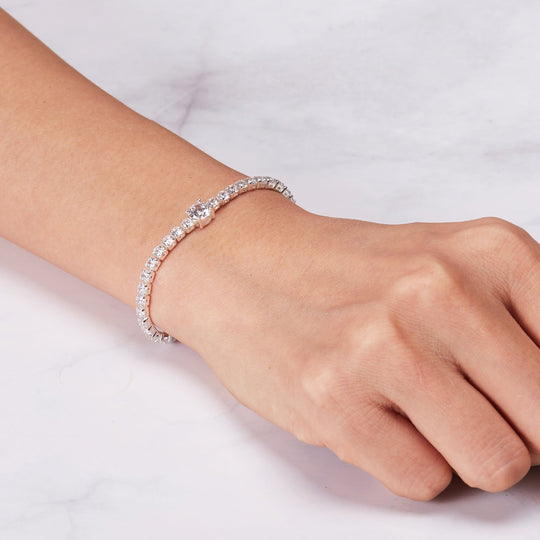 Round Solitaire Tennis Bracelet Created with Zircondia® Crystals - Philip Jones Jewellery